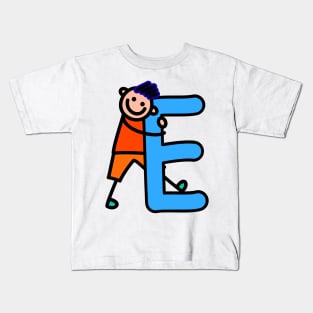 Letter E for Boys alphabet Kids Colorful Cartoon Character Kids T-Shirt